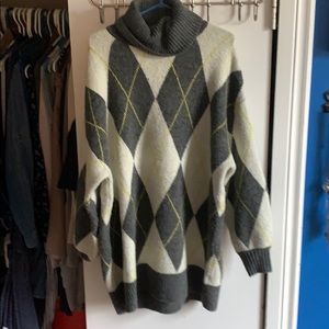 Argyle Pringle oversized turtle neck sweater